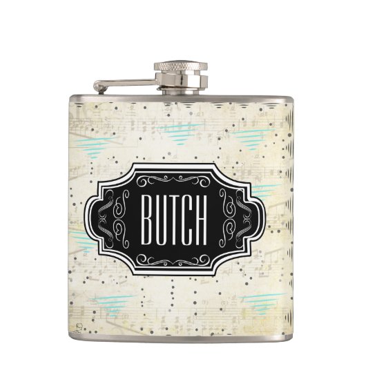 抽象芸術トライアングルブラックとタンヒップスターパターン フラスク (正面)