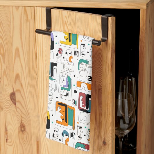 抽象芸術トライバルマヤ古代顔パターン1 キッチンタオル (三つ折り)