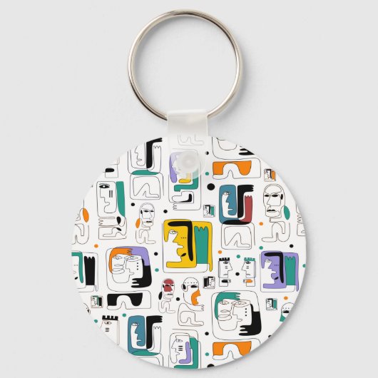 抽象芸術トライバルマヤ古代顔パターン1 キーホルダー (正面)