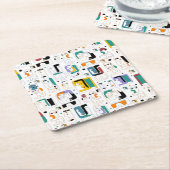 抽象芸術トライバルマヤ古代顔パターン1 スクエアペーパーコースター (アングル)