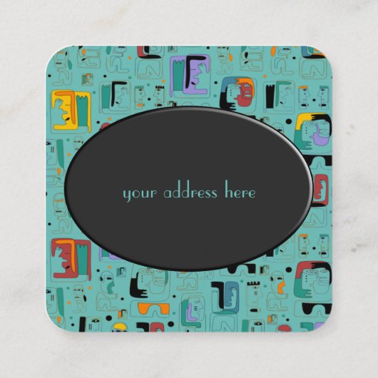 抽象芸術トライバルマヤ古代顔パターン1 スクエア名刺 (裏面)