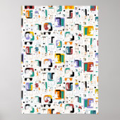 抽象芸術トライバルマヤ古代顔パターン1 ポスター (正面)