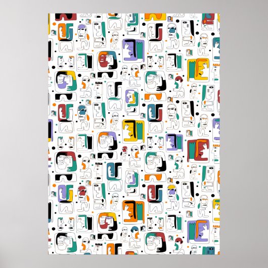 抽象芸術トライバルマヤ古代顔パターン1 ポスター (正面)