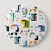 抽象芸術トライバルマヤ古代顔パターン1 缶バッジ (正面)