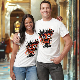 抽象芸術トライバル顔はっきりした – オレンジとブラックアーバン Tシャツ