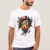 抽象芸術トライバル顔はっきりした – レッドイエローブラックアーバン Tシャツ (正面)