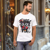 抽象芸術トライバル顔はっきりした – レッドパープルブラックアーバン Tシャツ