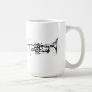 抽象芸術トランペットスケッチ コーヒーマグカップ