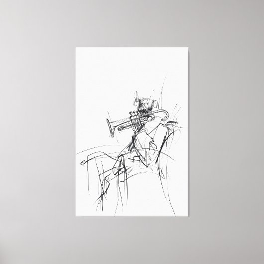 抽象芸術トランペットプレイヤースケッチ – プレミアム キャンバスプリント (正面)