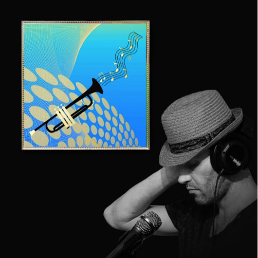 抽象芸術トランペット音楽フォイルプリント 箔ポスター