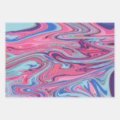 抽象芸術トリップ（幻覚体験）のようながブルーとピンクでマーレド・アート ラッピングペーパーシート (正面3)