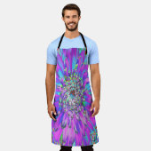 抽象芸術トリップ(幻覚体験)のようなアクア、ライムグリーンとパープルダリア エプロン (着用した状態)