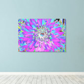 抽象芸術トリップ（幻覚体験）のようなアクア、ライムグリーンとパープルダリア キャンバスプリント (インサイチュ (ウッドフロア))