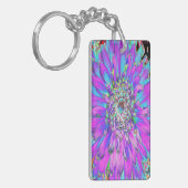 抽象芸術トリップ(幻覚体験)のようなアクア、ライムグリーンとパープルダリア キーホルダー (正面左)