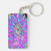 抽象芸術トリップ(幻覚体験)のようなアクア、ライムグリーンとパープルダリア キーホルダー (裏面)