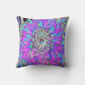 抽象芸術トリップ（幻覚体験）のようなアクア、ライムグリーンとパープルダリア クッション (裏面)