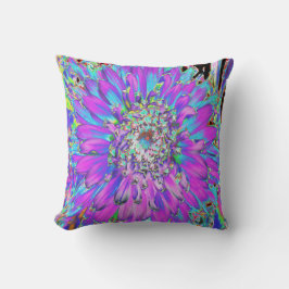 抽象芸術トリップ（幻覚体験）のようなアクア、ライムグリーンとパープルダリア クッション