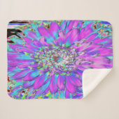 抽象芸術トリップ（幻覚体験）のようなアクア、ライムグリーンとパープルダリア シェルパブランケット (正面(横))