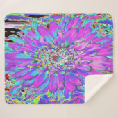 抽象芸術トリップ(幻覚体験)のようなアクア、ライムグリーンとパープルダリア シェルパブランケット (正面(横))