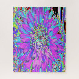 抽象芸術トリップ（幻覚体験）のようなアクア、ライムグリーンとパープルダリア ジグソーパズル