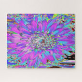 抽象芸術トリップ（幻覚体験）のようなアクア、ライムグリーンとパープルダリア ジグソーパズル (横)