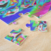 抽象芸術トリップ（幻覚体験）のようなアクア、ライムグリーンとパープルダリア ジグソーパズル (側面)