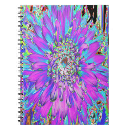抽象芸術トリップ（幻覚体験）のようなアクア、ライムグリーンとパープルダリア ノートブック