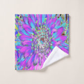 抽象芸術トリップ（幻覚体験）のようなアクア、ライムグリーンとパープルダリア バスタオルセット (ウォッシュタオル)