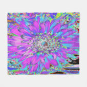 抽象芸術トリップ（幻覚体験）のようなアクア、ライムグリーンとパープルダリア フリースブランケット (正面(横))