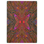 抽象芸術トリップ(幻覚体験)のようなオレンジとマゼンタ蝶 クリップボード (裏面)