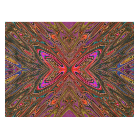 抽象芸術トリップ（幻覚体験）のようなオレンジとマゼンタ蝶 テーブルクロス (正面(横))