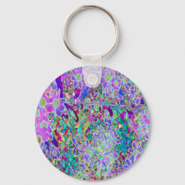 抽象芸術トリップ(幻覚体験)のようなピンクと紫の花 キーホルダー