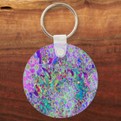 抽象芸術トリップ（幻覚体験）のようなピンクと紫の花 キーホルダー (正面)