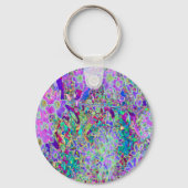 抽象芸術トリップ（幻覚体験）のようなピンクと紫の花 キーホルダー (裏面)
