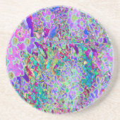 抽象芸術トリップ(幻覚体験)のようなピンクと紫の花 コースター (正面)