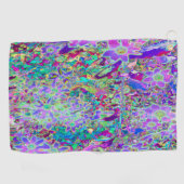抽象芸術トリップ(幻覚体験)のようなピンクと紫の花 ゴルフタオル (横)
