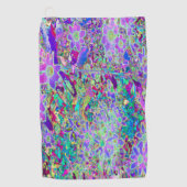 抽象芸術トリップ(幻覚体験)のようなピンクと紫の花 ゴルフタオル (正面)