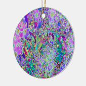 抽象芸術トリップ（幻覚体験）のようなピンクと紫の花 セラミックオーナメント (左)