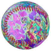 抽象芸術トリップ（幻覚体験）のようなピンクと紫の花 ソフトボール (正面左)