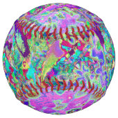 抽象芸術トリップ（幻覚体験）のようなピンクと紫の花 ソフトボール (裏面)