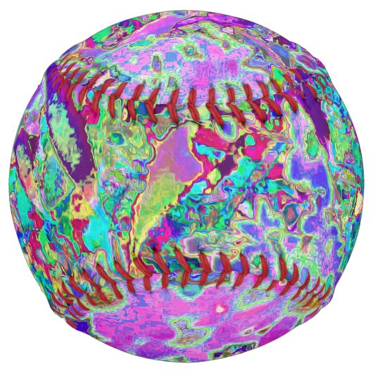 抽象芸術トリップ（幻覚体験）のようなピンクと紫の花 ソフトボール (正面)