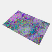 抽象芸術トリップ(幻覚体験)のようなピンクと紫の花 ドアマット (アングル)