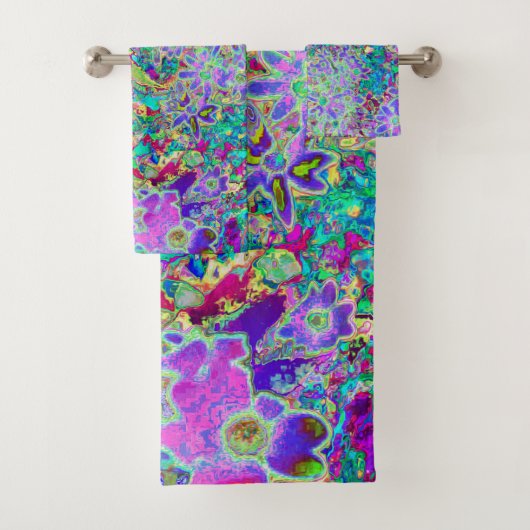 抽象芸術トリップ(幻覚体験)のようなピンクと紫の花 バスタオルセット (インサイチュ)