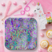 抽象芸術トリップ(幻覚体験)のようなピンクと紫の花 ペーパープレート (パーティー)