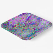 抽象芸術トリップ(幻覚体験)のようなピンクと紫の花 ペーパープレート (傾斜あり)