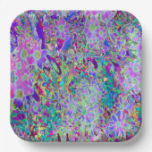 抽象芸術トリップ(幻覚体験)のようなピンクと紫の花 ペーパープレート (正面)