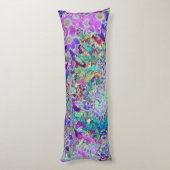 抽象芸術トリップ(幻覚体験)のようなピンクと紫の花 ボディピロー (裏面 (縦))