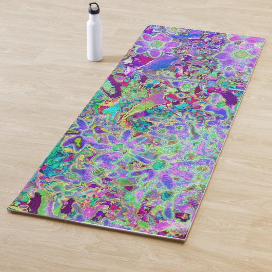 抽象芸術トリップ(幻覚体験)のようなピンクと紫の花 ヨガマット (インサイチュ)