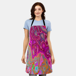 抽象芸術トリップ（幻覚体験）のようなマゼンタレインボーカラーレトロアート エプロン