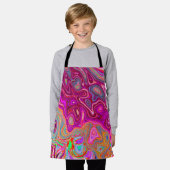 抽象芸術トリップ（幻覚体験）のようなマゼンタレインボーカラーレトロアート エプロン (着用した状態)